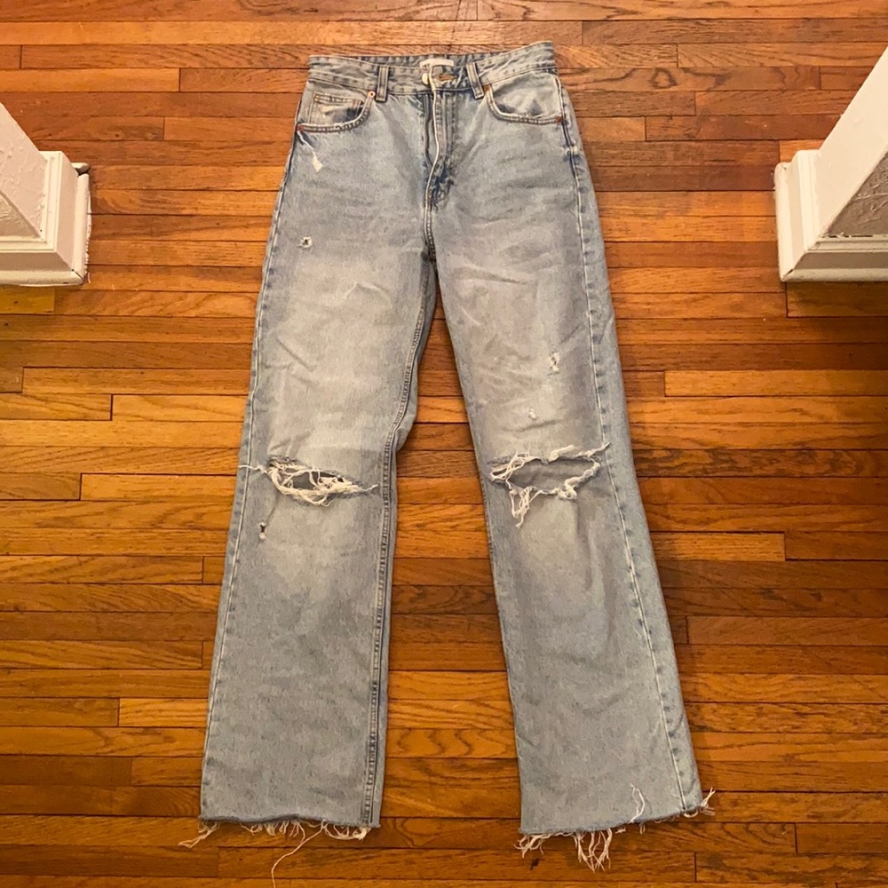 Zara High Waisted Distressed Denim Jean